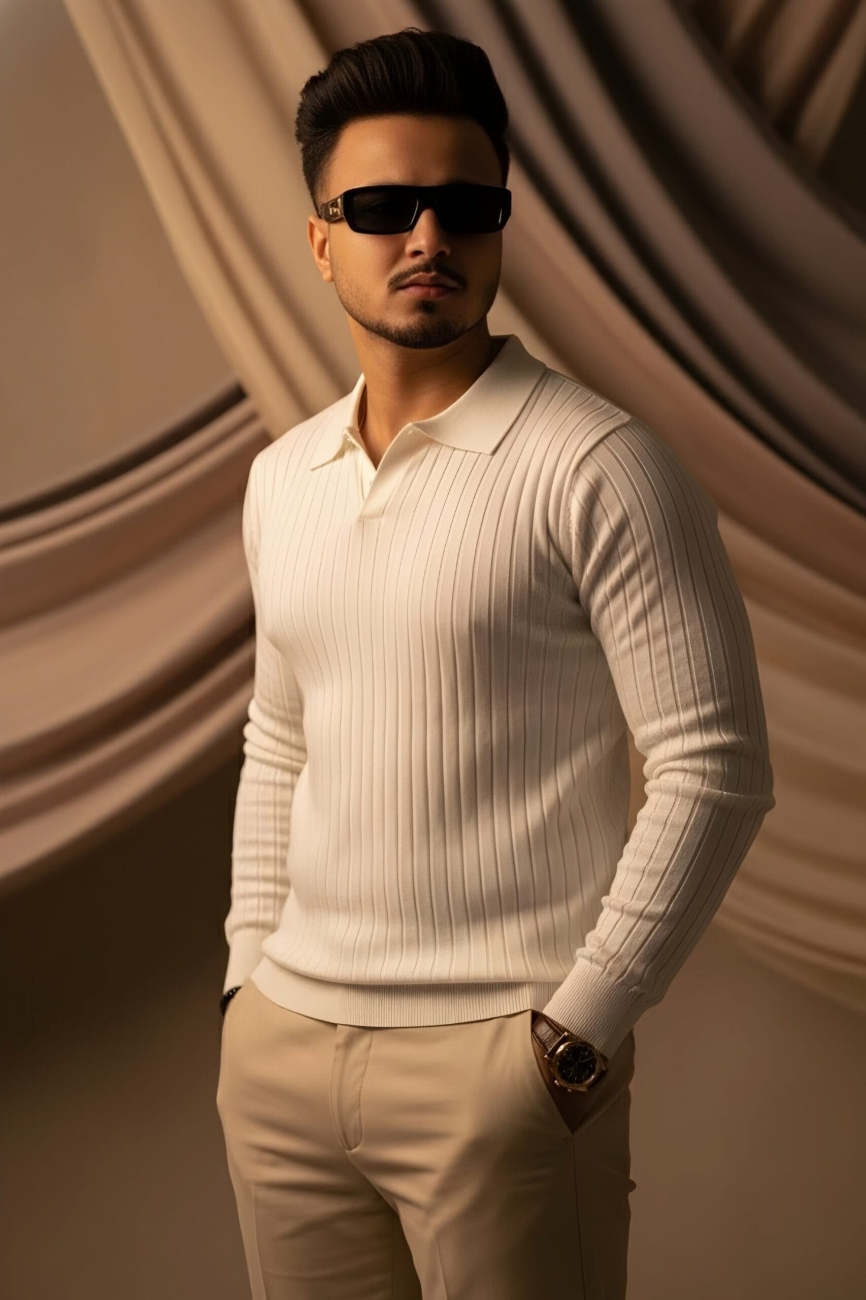 IMG-20251114-WA0003 MEN'S DIAMOND KNIT POLO CREAM CODE-KP98 - Image 1