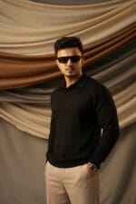 MEN'S  DIAMOND KNIT POLO BLACK CODE-KP95