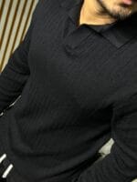 MEN'S  DIAMOND KNIT POLO BLACK CODE-KP95 - Image 2